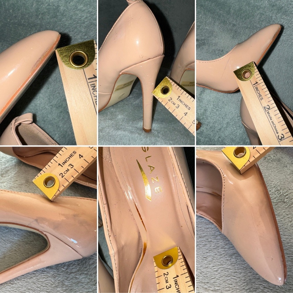 Glaze Womens Pointed Toe Pump 8.5 Nude Patent Faux Leather Stiletto Heel - Picture 8 of 16